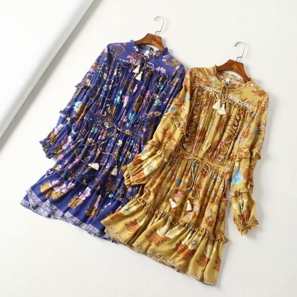 Boho chic gypsy purple floral print Midi Dress - Picture 3 of 3